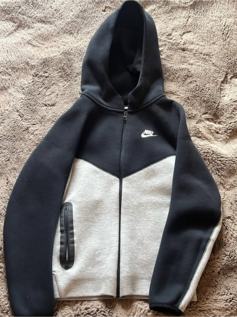 Nike Tech Black and Gray Colorblock Zip Hoodie for Kids